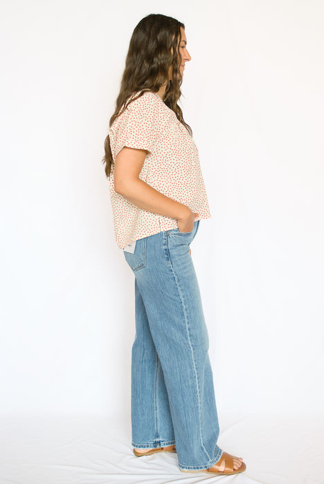 Ditsy Floral Button-Up Blouse