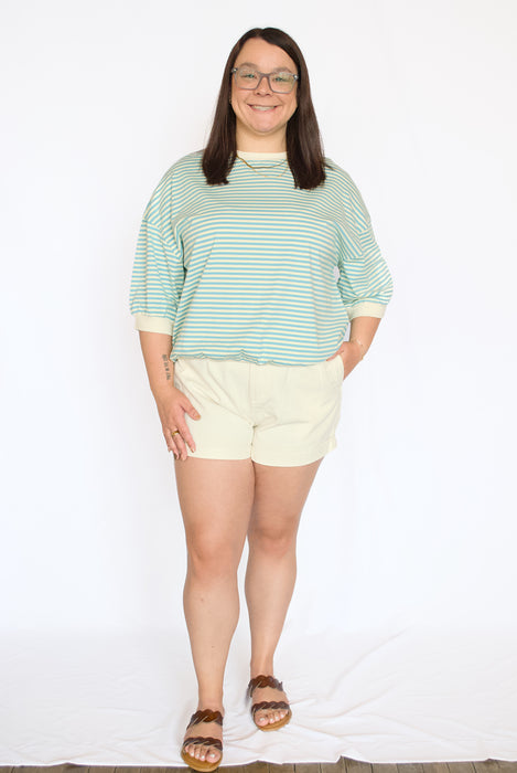 Aqua Blue Striped Crewneck Top