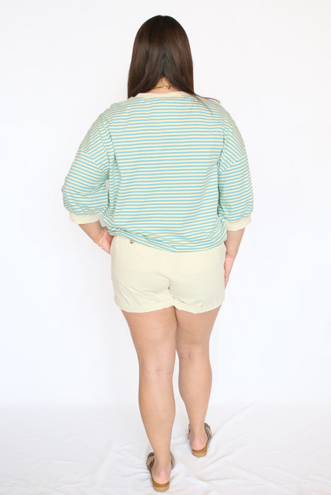 Aqua Blue Striped Crewneck Top
