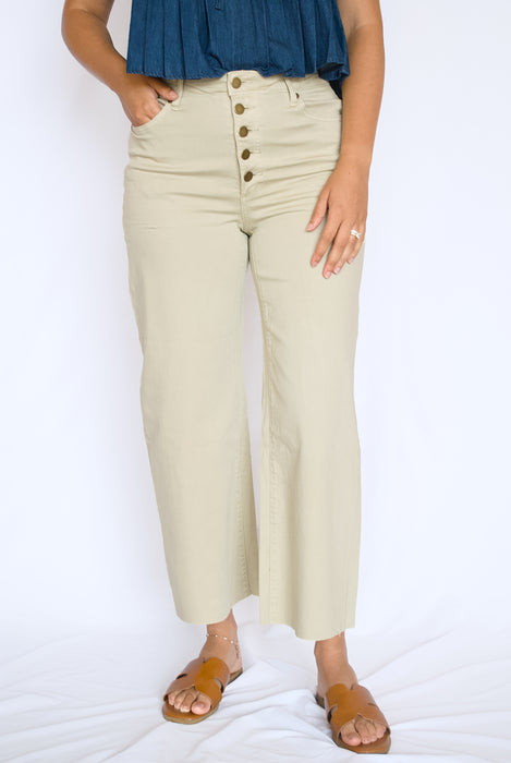High Rise Button Front Twill Pants