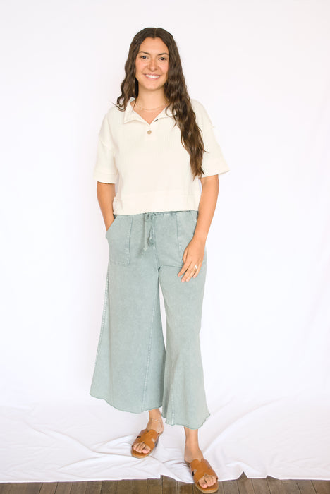 Washed Terry Wide Leg Pants