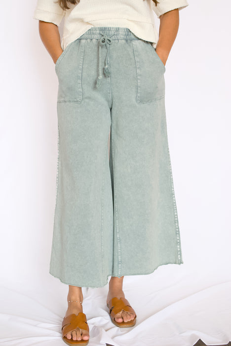 Washed Terry Wide Leg Pants