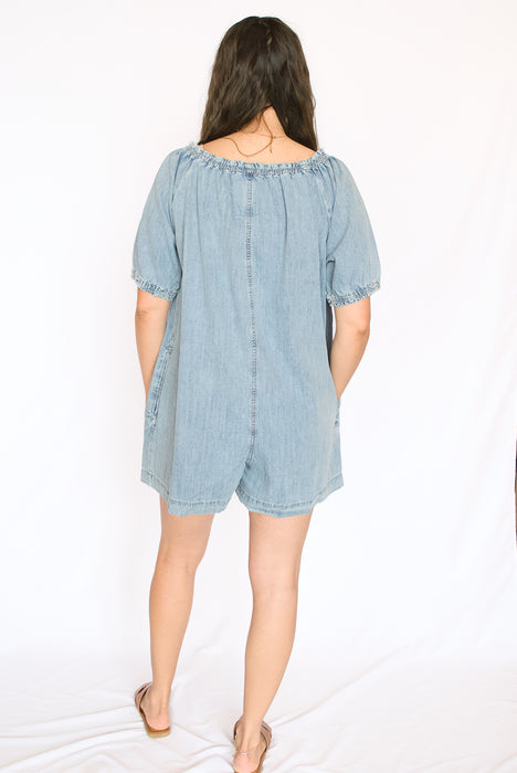Puff Sleeve Denim Romper