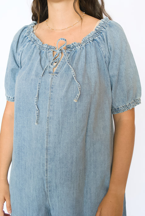 Puff Sleeve Denim Romper