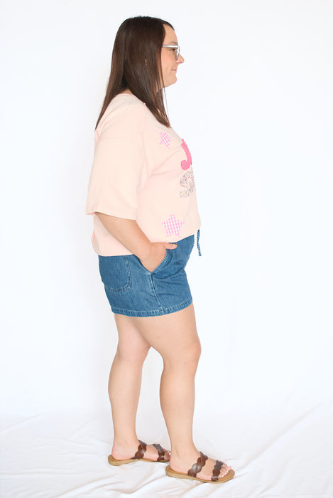 Washed Denim Drawstring Shorts