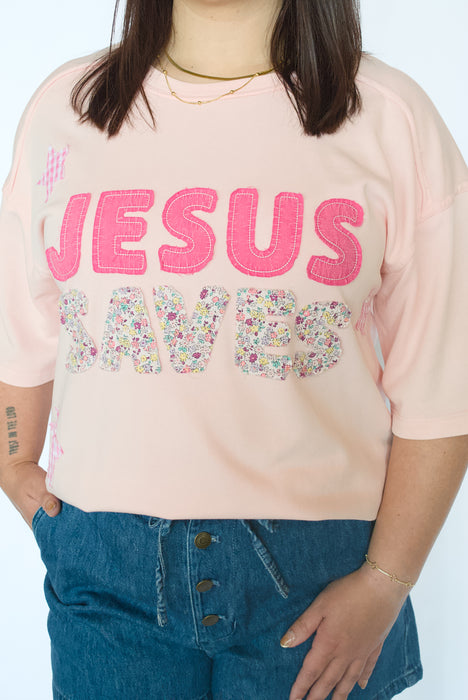 Jesus Saves Patchwork Sweatshirt Tee