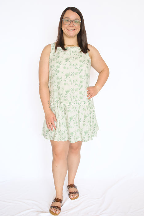 Floral Square Neck Mini Dress | Ruffle Hem Sleeveless Dress