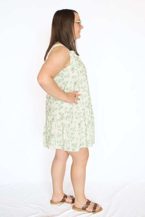 Floral Square Neck Mini Dress | Ruffle Hem Sleeveless Dress