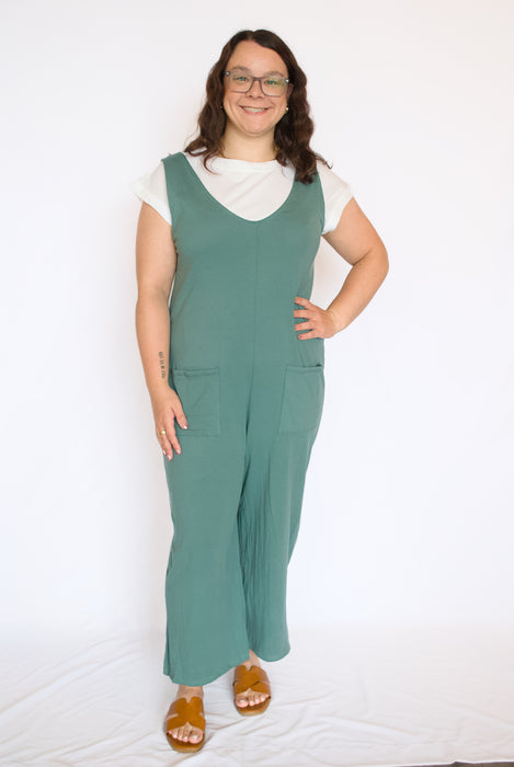 Hunter Green Sleeveless V-Neck Jumpsuit