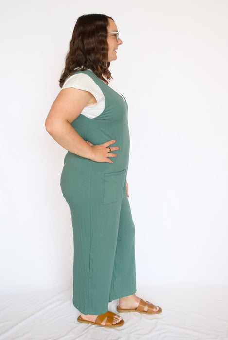 Hunter Green Sleeveless V-Neck Jumpsuit