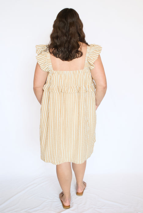 Striped Ruffle Trim Mini Dress | Flutter Sleeve Dress
