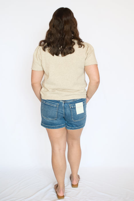 Short Sleeve Puff Sleeve Sweater Cardigan | Button Down Knit Top