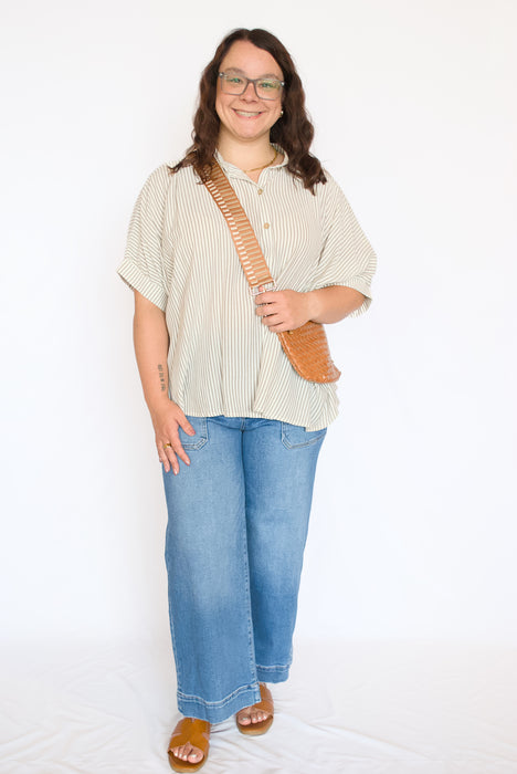 Striped Oversized Button Down Top