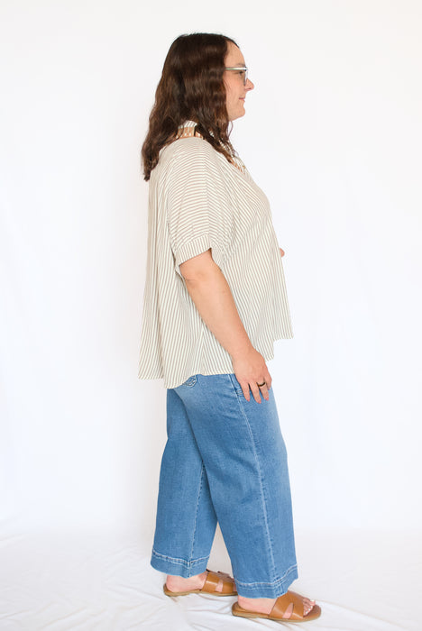 Striped Oversized Button Down Top