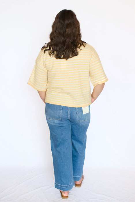 Striped Short Sleeve Sweater Cardigan