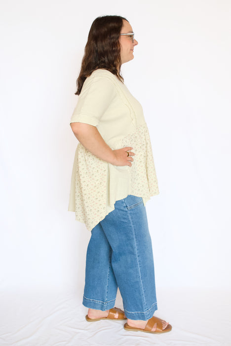 Waffle Knit Floral Babydoll Tunic Top