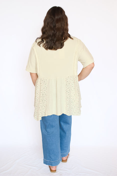 Waffle Knit Floral Babydoll Tunic Top