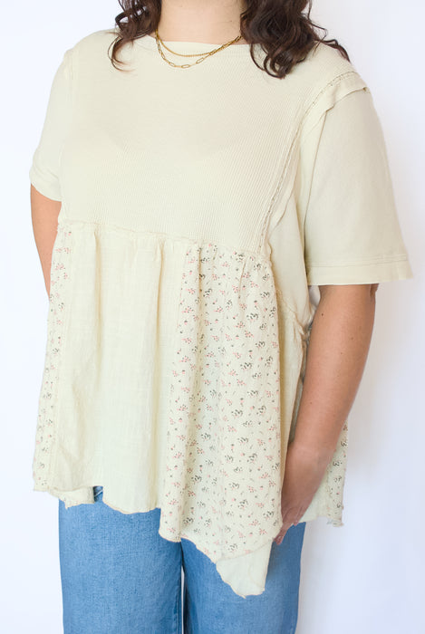 Waffle Knit Floral Babydoll Tunic Top