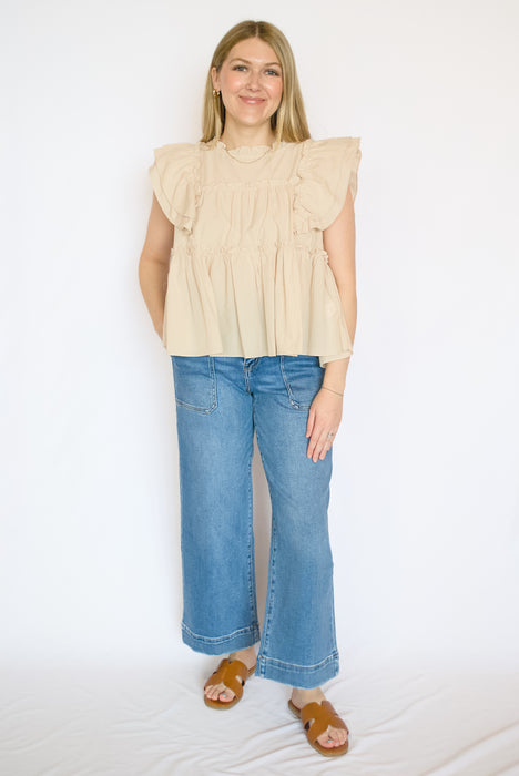 Cream Ruffle Layered Blouse