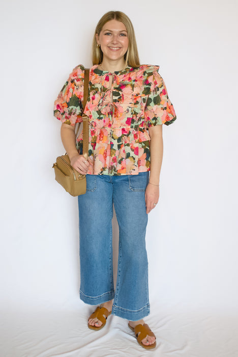 Multi-Color Puff Sleeve Top