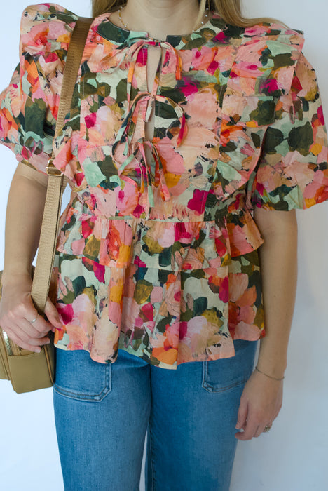 Multi-Color Puff Sleeve Top