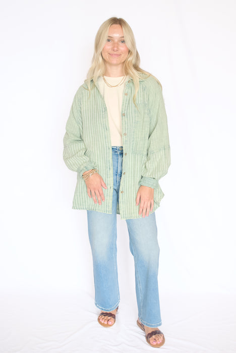 The Sage Stripe Button-Up
