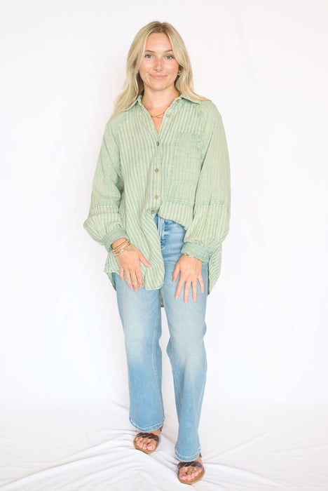 The Sage Stripe Button-Up