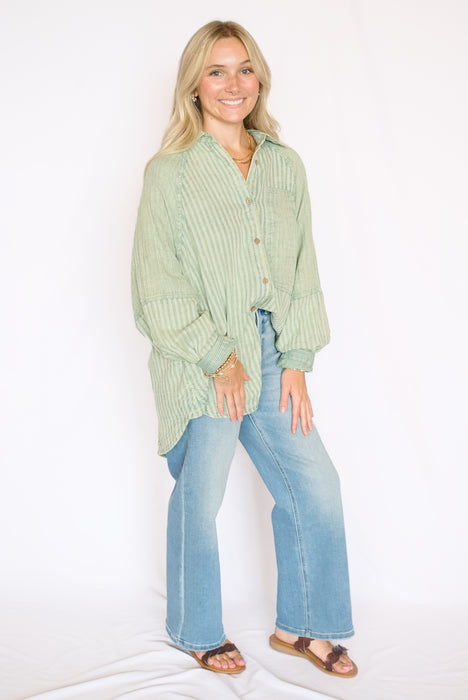The Sage Stripe Button-Up