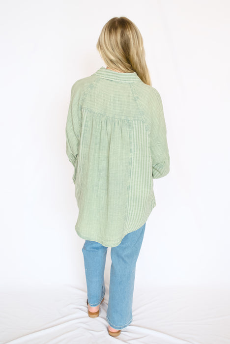 The Sage Stripe Button-Up
