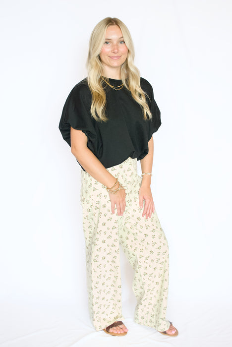 Floral Print Denim Pants