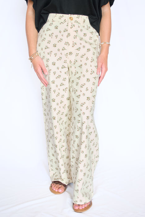 Floral Print Denim Pants