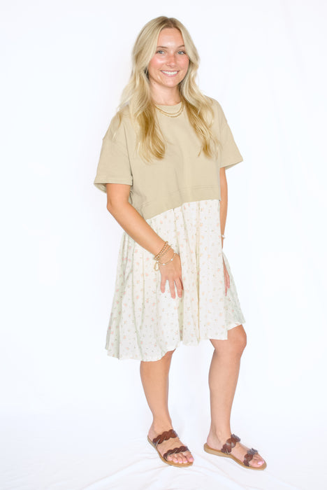Mixed Media Floral Mini Dress