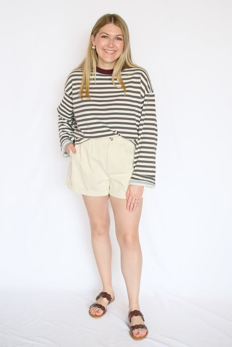 Striped Boxy Knit Top | Relaxed Fit Long Sleeve Pullover