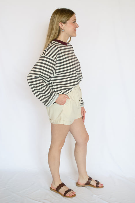 Striped Boxy Knit Top | Relaxed Fit Long Sleeve Pullover