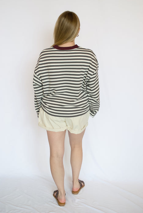 Striped Boxy Knit Top | Relaxed Fit Long Sleeve Pullover