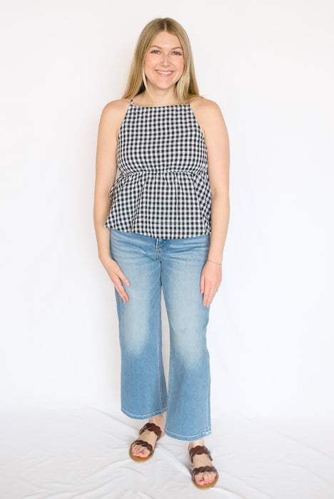 Gingham Peplum Tie Top