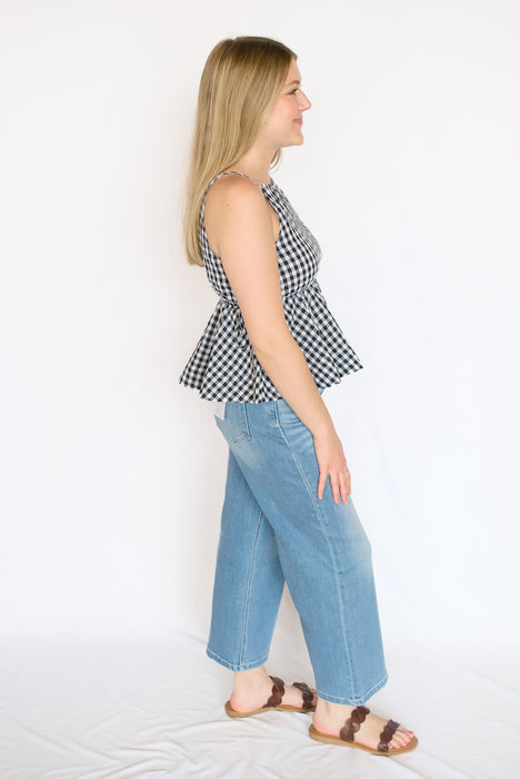 Gingham Peplum Tie Top
