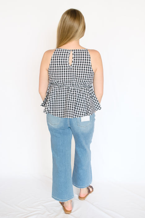 Gingham Peplum Tie Top