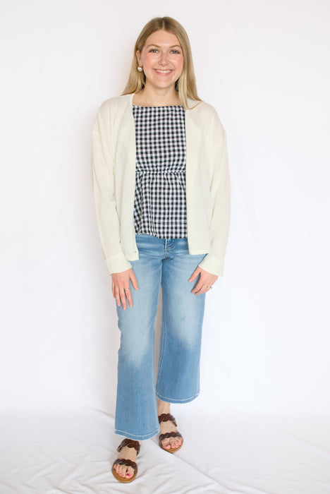 Gingham Peplum Tie Top