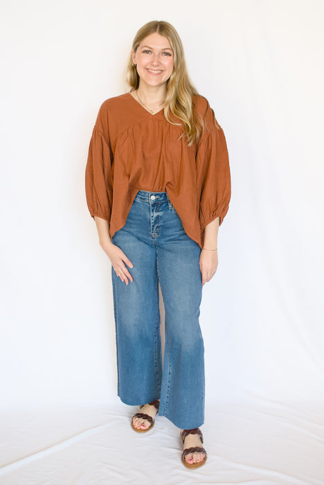 High Rise Cropped Wide Leg Jeans | Medium Wash Raw Hem Denim