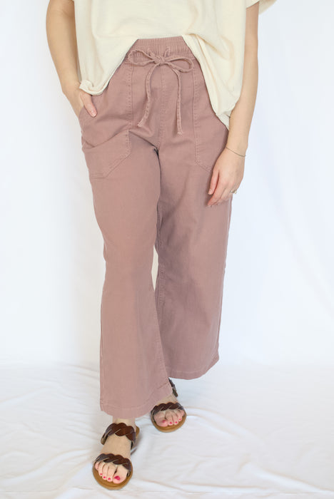 Washed Stretch Twill Wide Leg Pants