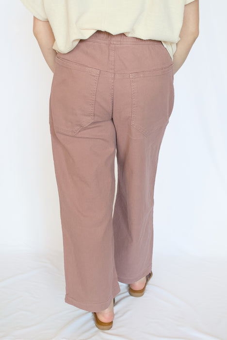 Washed Stretch Twill Wide Leg Pants