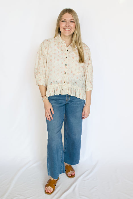 Ivory Floral Eyelet Peplum Blouse