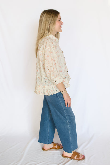 Ivory Floral Eyelet Peplum Blouse