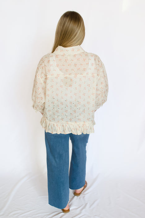 Ivory Floral Eyelet Peplum Blouse