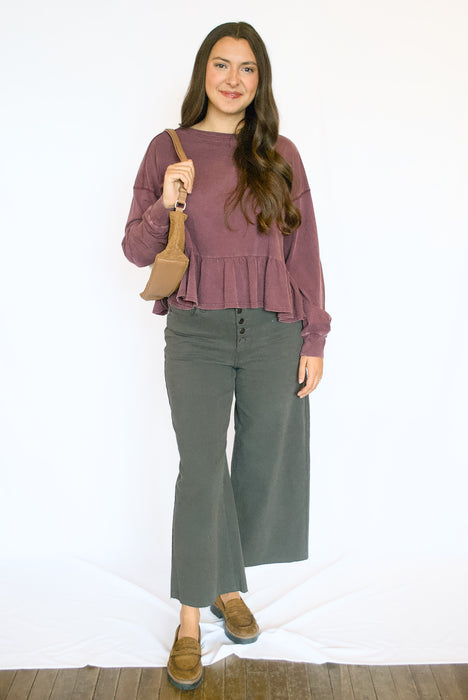 High Rise Cropped Straight Leg Pants | Stretch Twill Button Fly Jeans