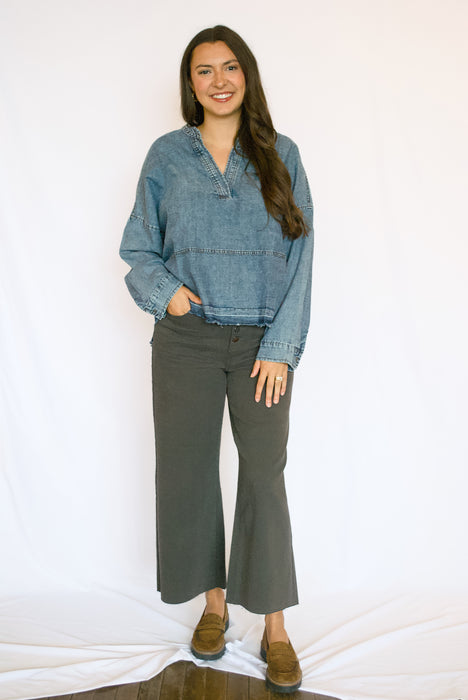 Oversized Washed Denim Pullover