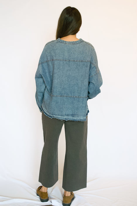 Oversized Washed Denim Pullover
