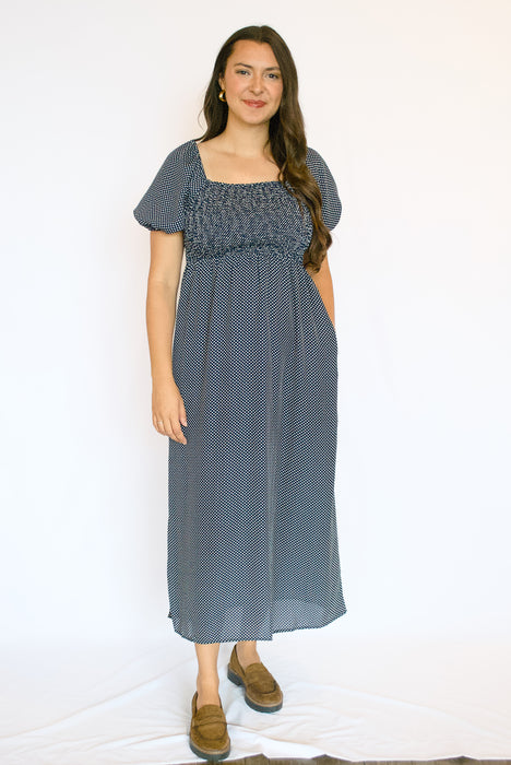 Polka Dot Smocked Maxi Dress | Square Neck Puff Sleeve Dress