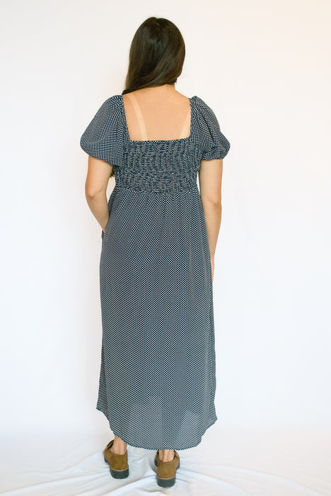 Polka Dot Smocked Maxi Dress | Square Neck Puff Sleeve Dress